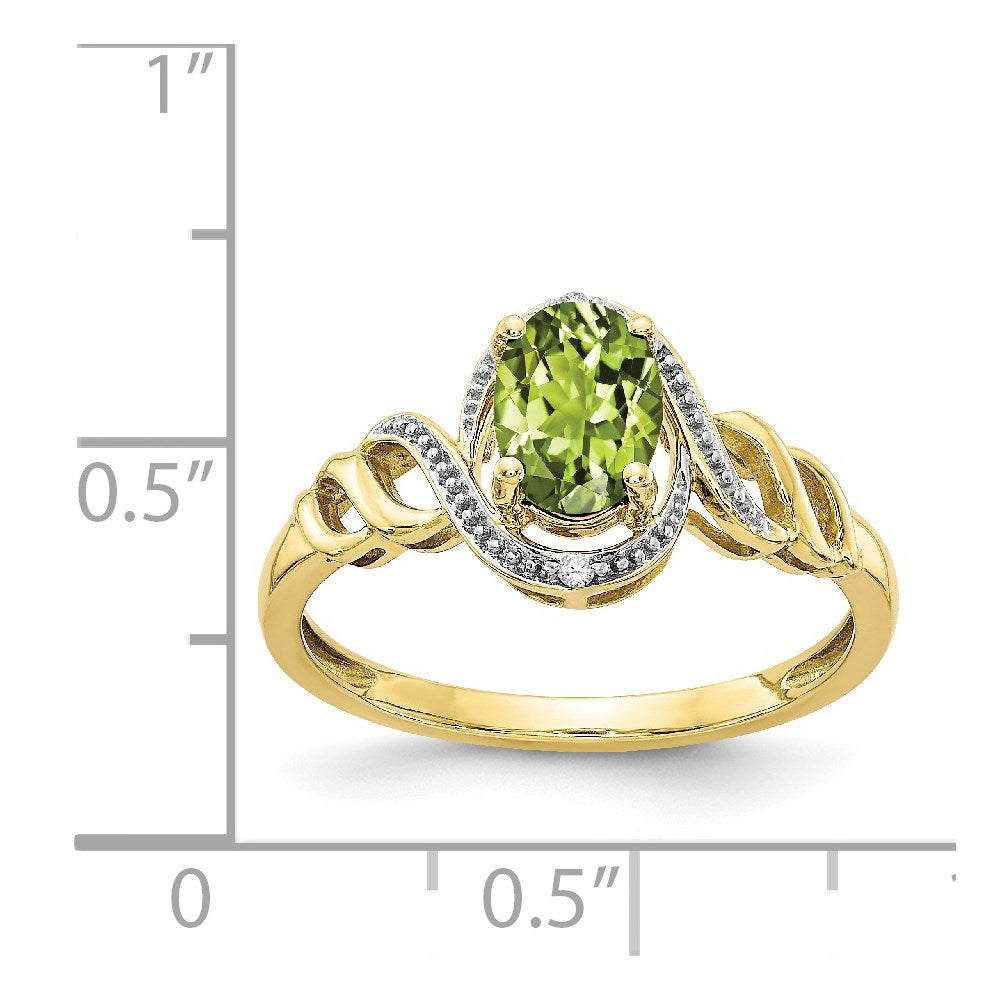 10k 7x5mm Oval August/ Peridot and Diamond Ring