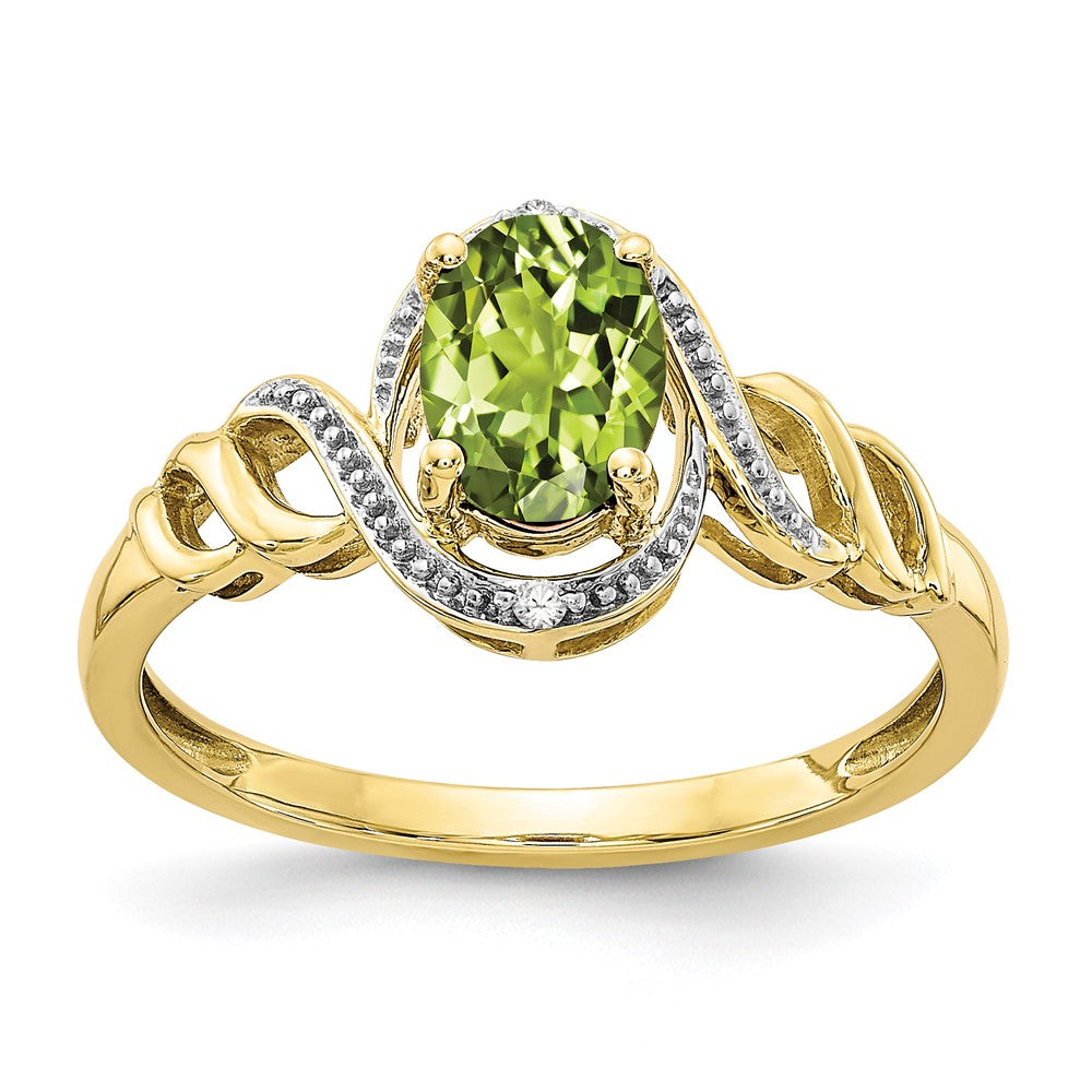 10k 7x5mm Oval August/ Peridot and Diamond Ring