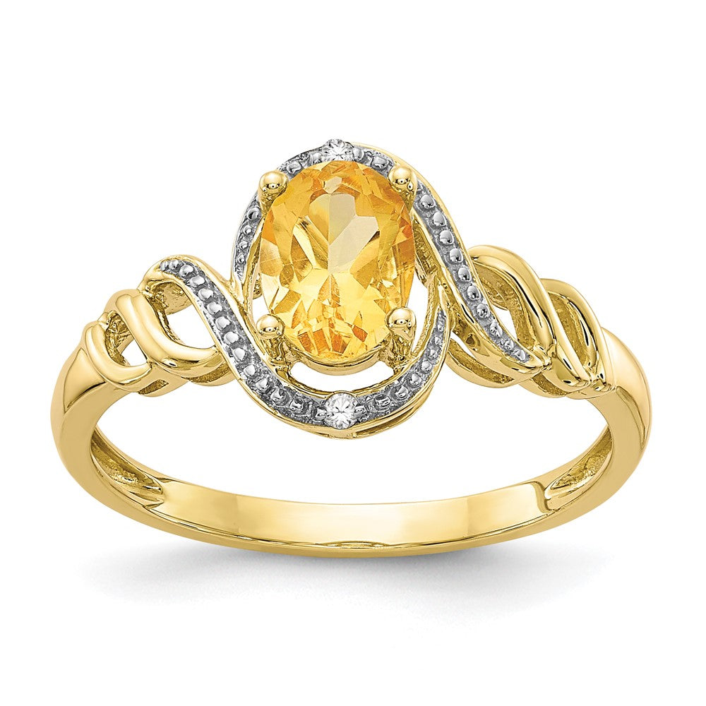 10k 7x5mm Oval November/ Citrine and Diamond Ring