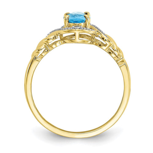 10k 7x5mm Oval December/ Light Swiss Blue Topaz and Diamond Ring