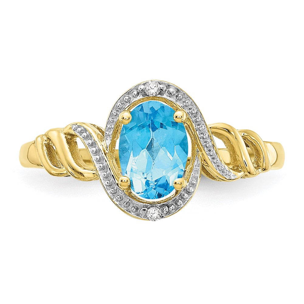 10k 7x5mm Oval December/ Light Swiss Blue Topaz and Diamond Ring