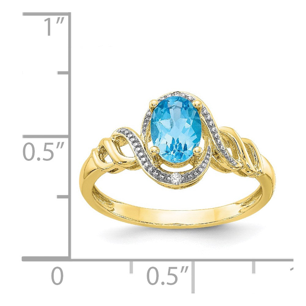 10k 7x5mm Oval December/ Light Swiss Blue Topaz and Diamond Ring
