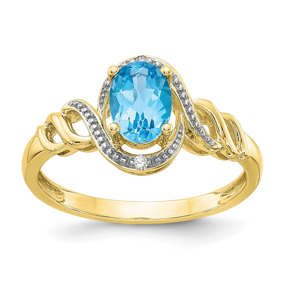 10k 7x5mm Oval December/ Light Swiss Blue Topaz and Diamond Ring