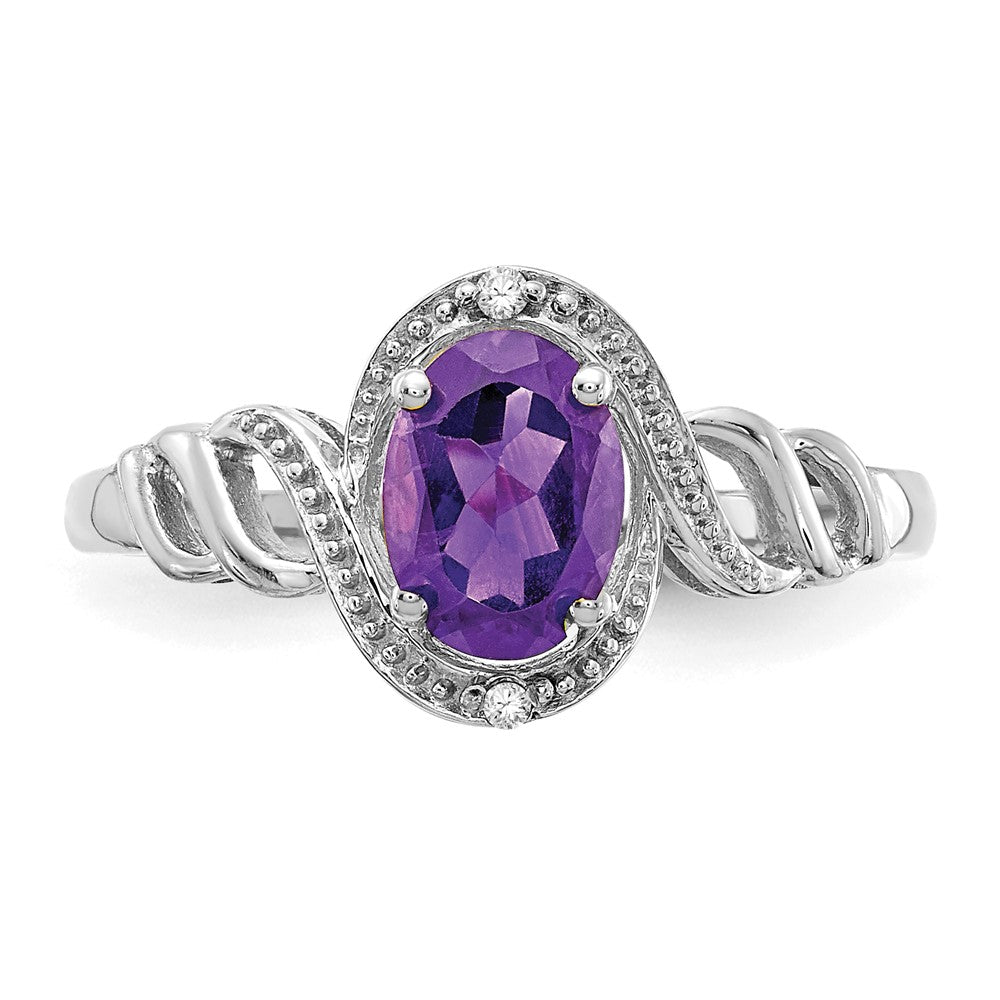 10k White Gold 7x5mm Oval February/ Amethyst and Diamond Ring