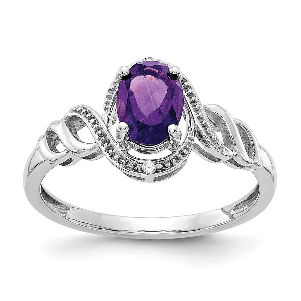 10k White Gold 7x5mm Oval February/ Amethyst and Diamond Ring