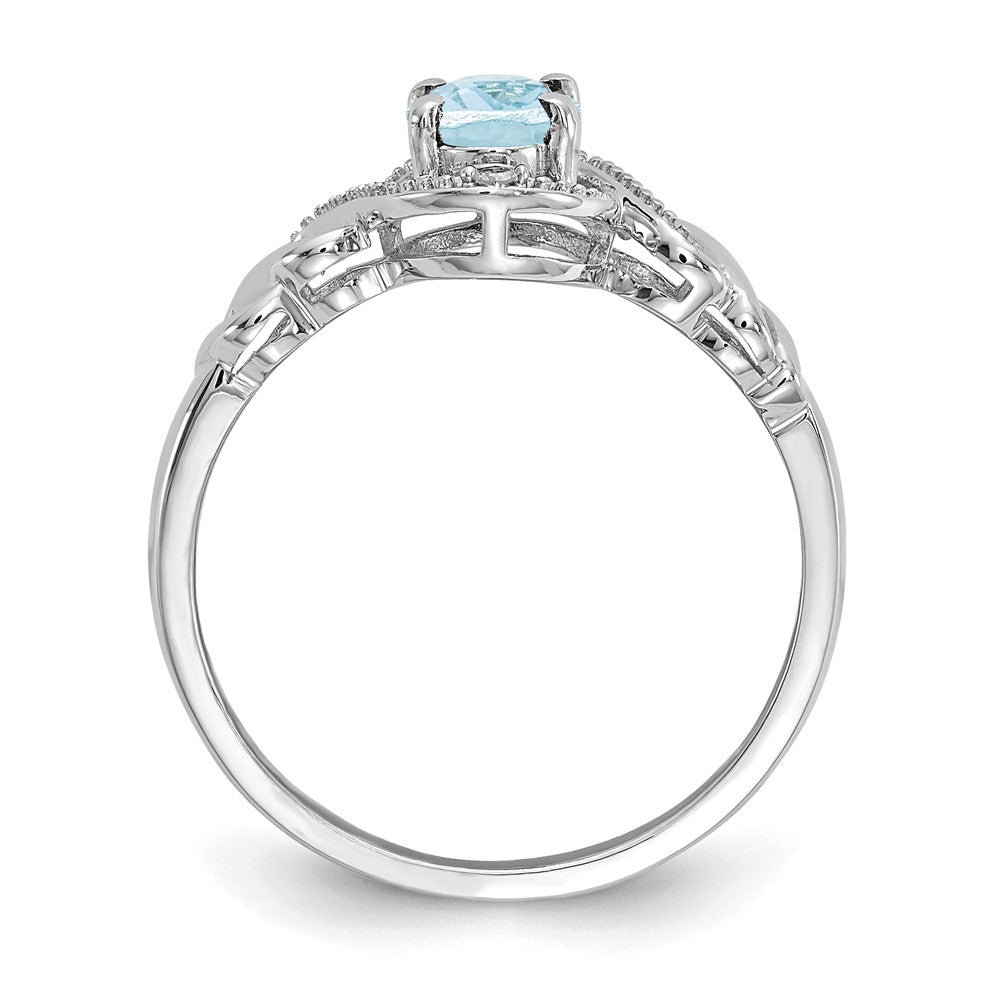 10k White Gold 7x5mm Oval March/ Aquamarine and Diamond Ring
