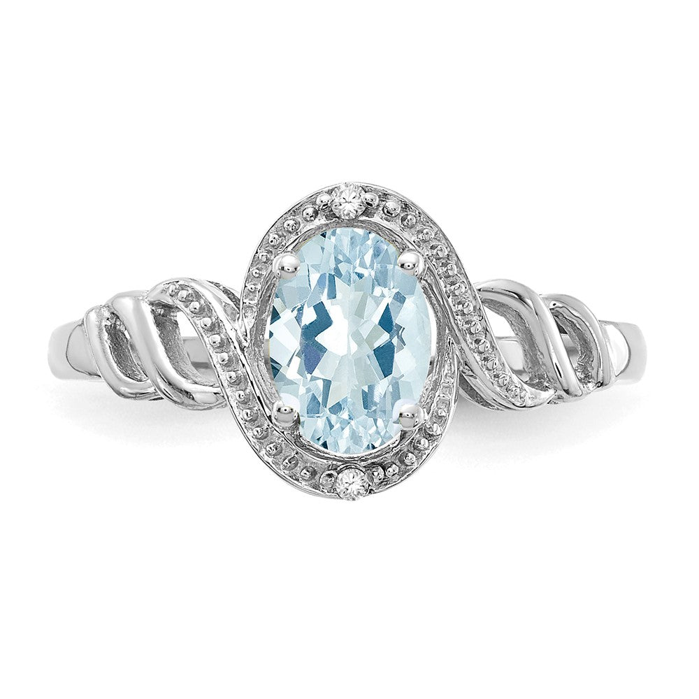 10k White Gold 7x5mm Oval March/ Aquamarine and Diamond Ring