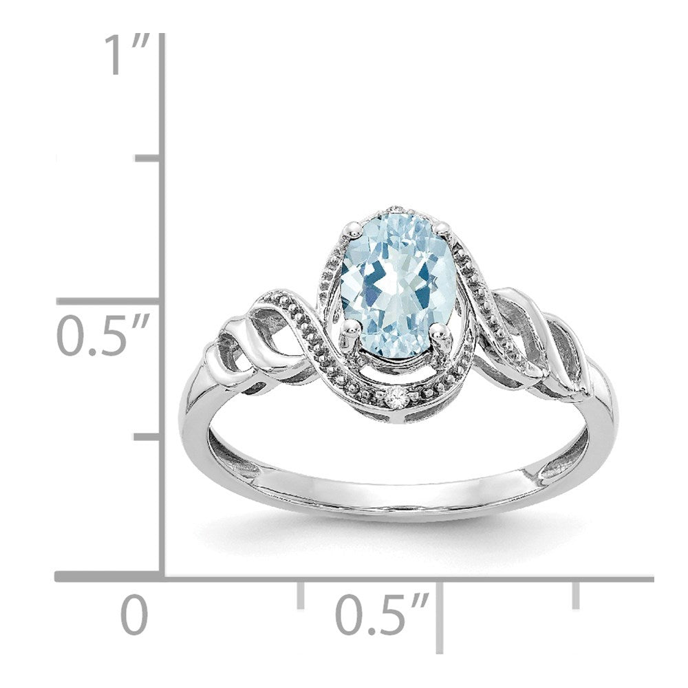 10k White Gold 7x5mm Oval March/ Aquamarine and Diamond Ring