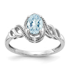 10k White Gold 7x5mm Oval March/ Aquamarine and Diamond Ring