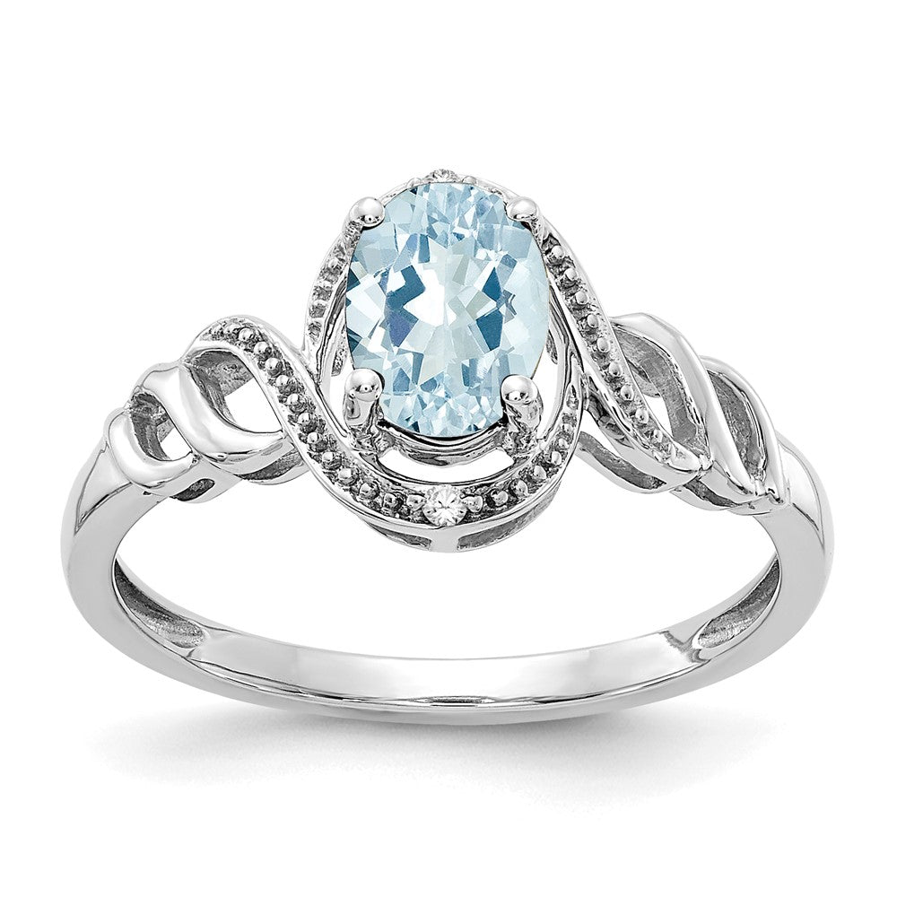 10k White Gold 7x5mm Oval March/ Aquamarine and Diamond Ring