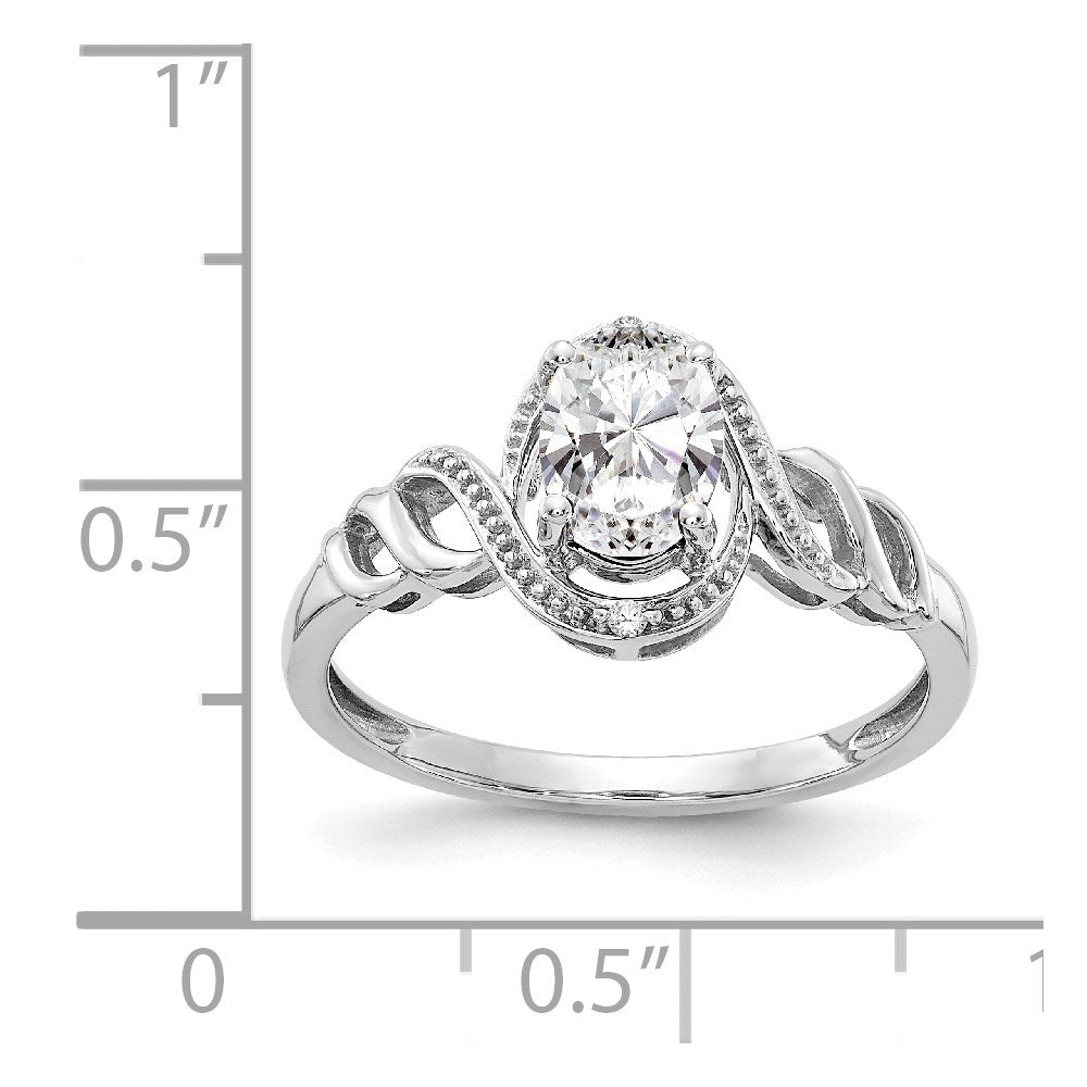 10k White Gold 7x5mm Oval April/ White Topaz and Diamond Ring