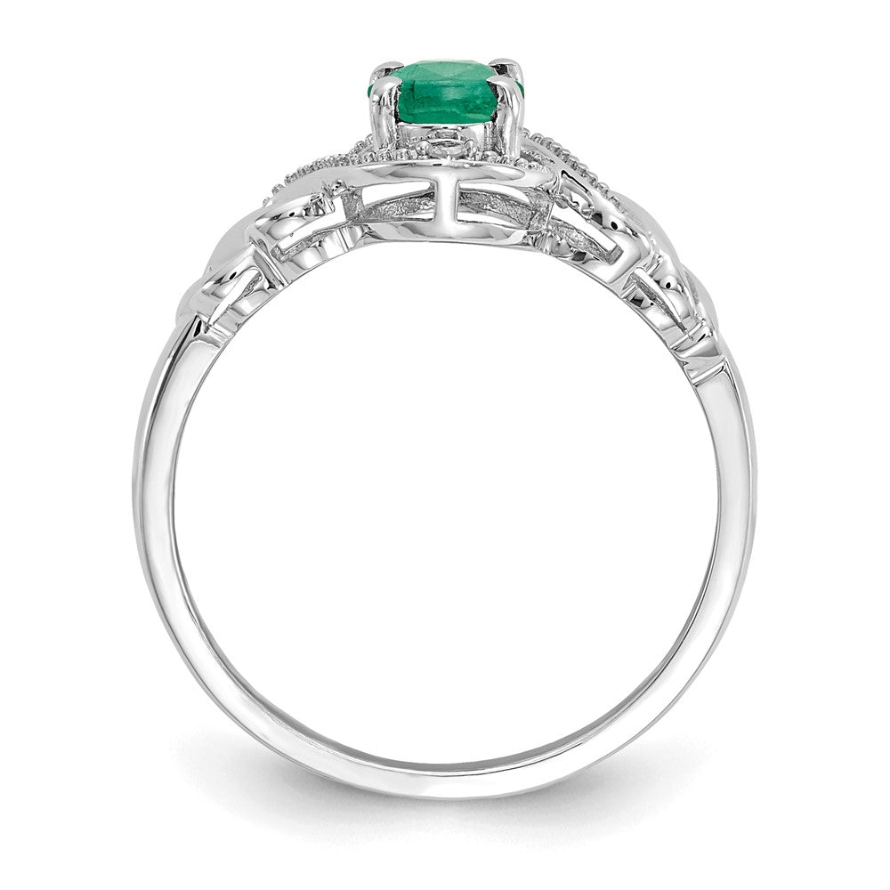 10k White Gold 7x5mm Oval May/ Emerald and Diamond Ring