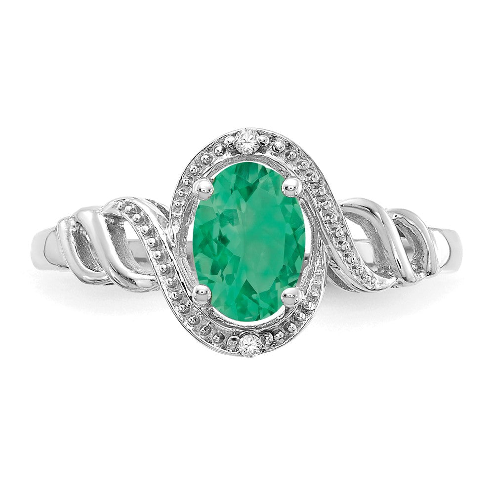 10k White Gold 7x5mm Oval May/ Emerald and Diamond Ring