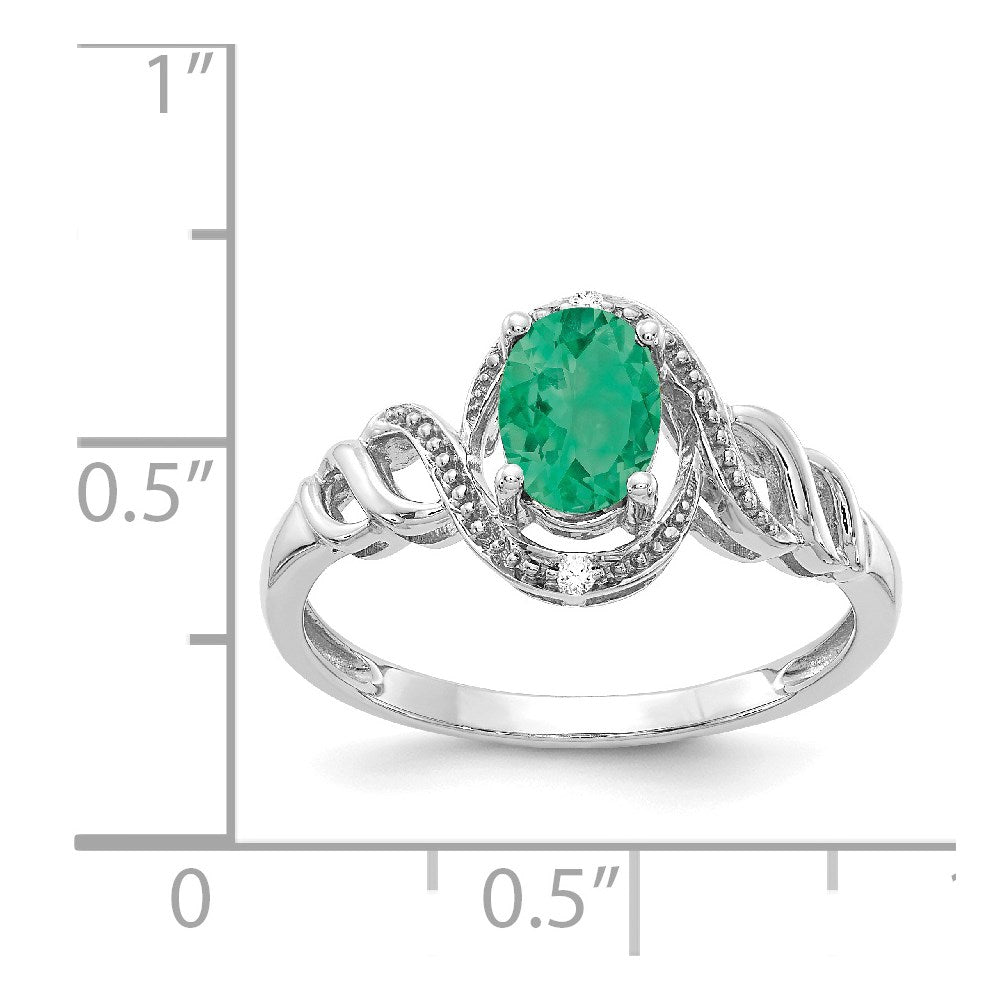 10k White Gold 7x5mm Oval May/ Emerald and Diamond Ring