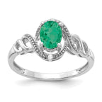 10k White Gold 7x5mm Oval May/ Emerald and Diamond Ring
