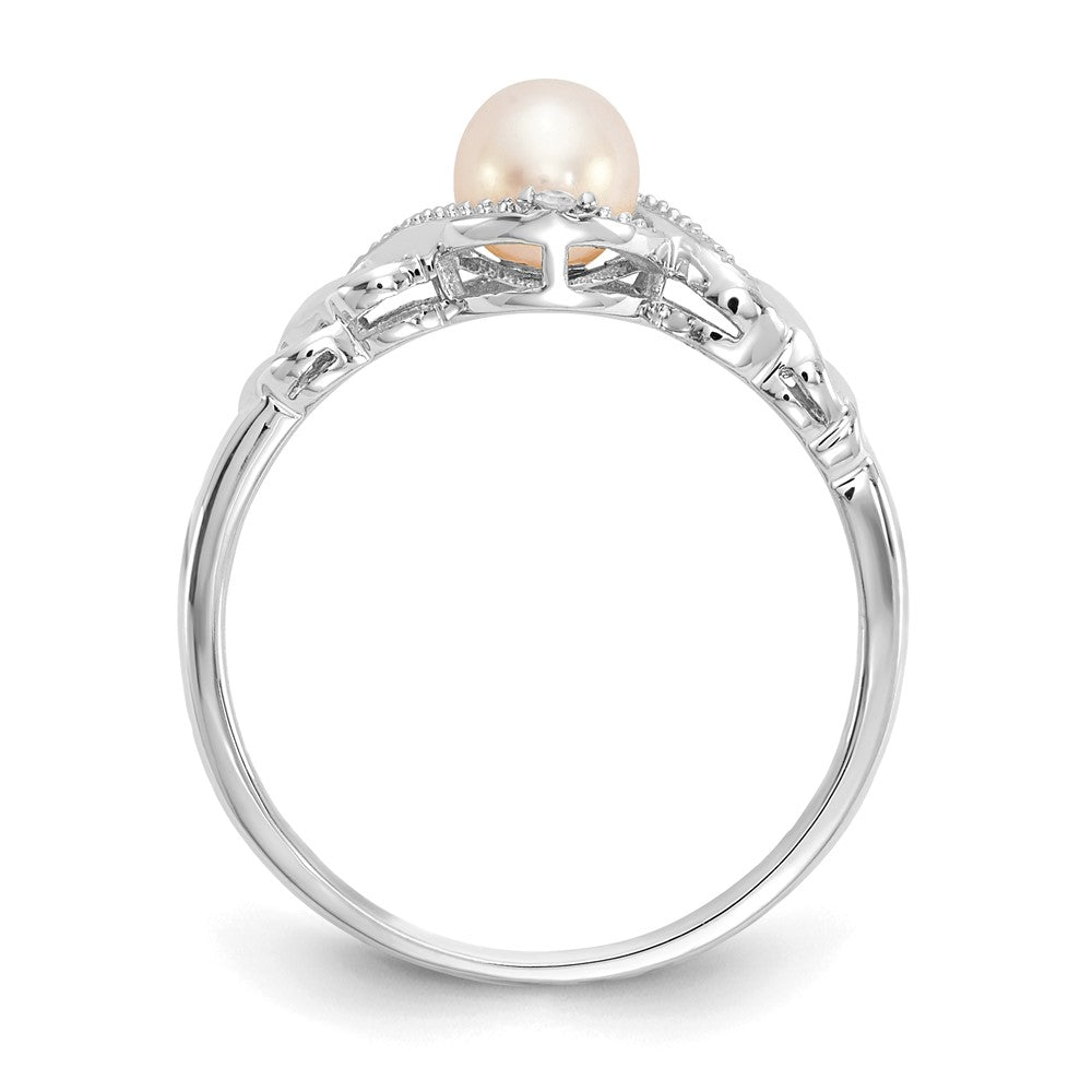 10k White Gold 5.5mm June/ Freshwater Cultured Pearl and Diamond Ring