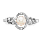 10k White Gold 5.5mm June/ Freshwater Cultured Pearl and Diamond Ring