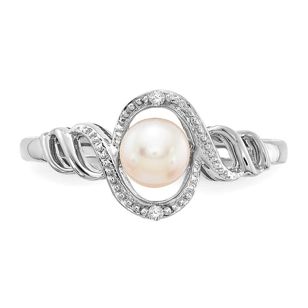 10k White Gold 5.5mm June/ Freshwater Cultured Pearl and Diamond Ring