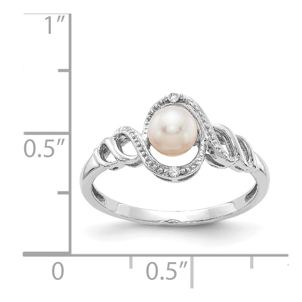 10k White Gold 5.5mm June/ Freshwater Cultured Pearl and Diamond Ring