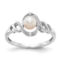 10k White Gold 5.5mm June/ Freshwater Cultured Pearl and Diamond Ring