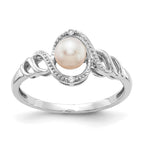 10k White Gold 5.5mm June/ Freshwater Cultured Pearl and Diamond Ring