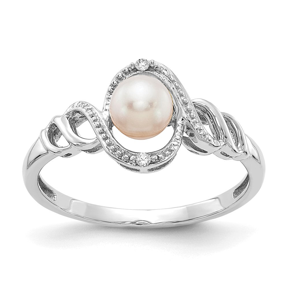 10k White Gold 5.5mm June/ Freshwater Cultured Pearl and Diamond Ring