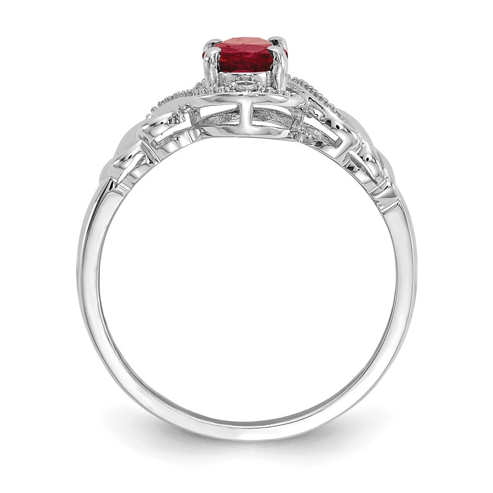 10k White Gold 7x5mm Oval July/ Ruby and Diamond Ring