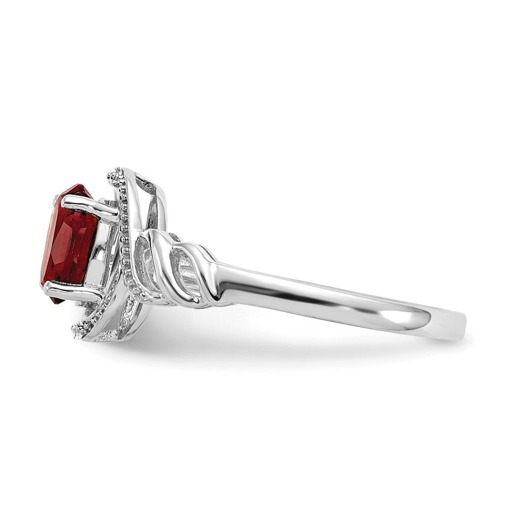 10k White Gold 7x5mm Oval July/ Ruby and Diamond Ring