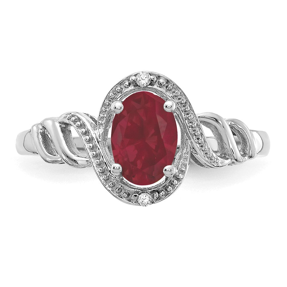 10k White Gold 7x5mm Oval July/ Ruby and Diamond Ring