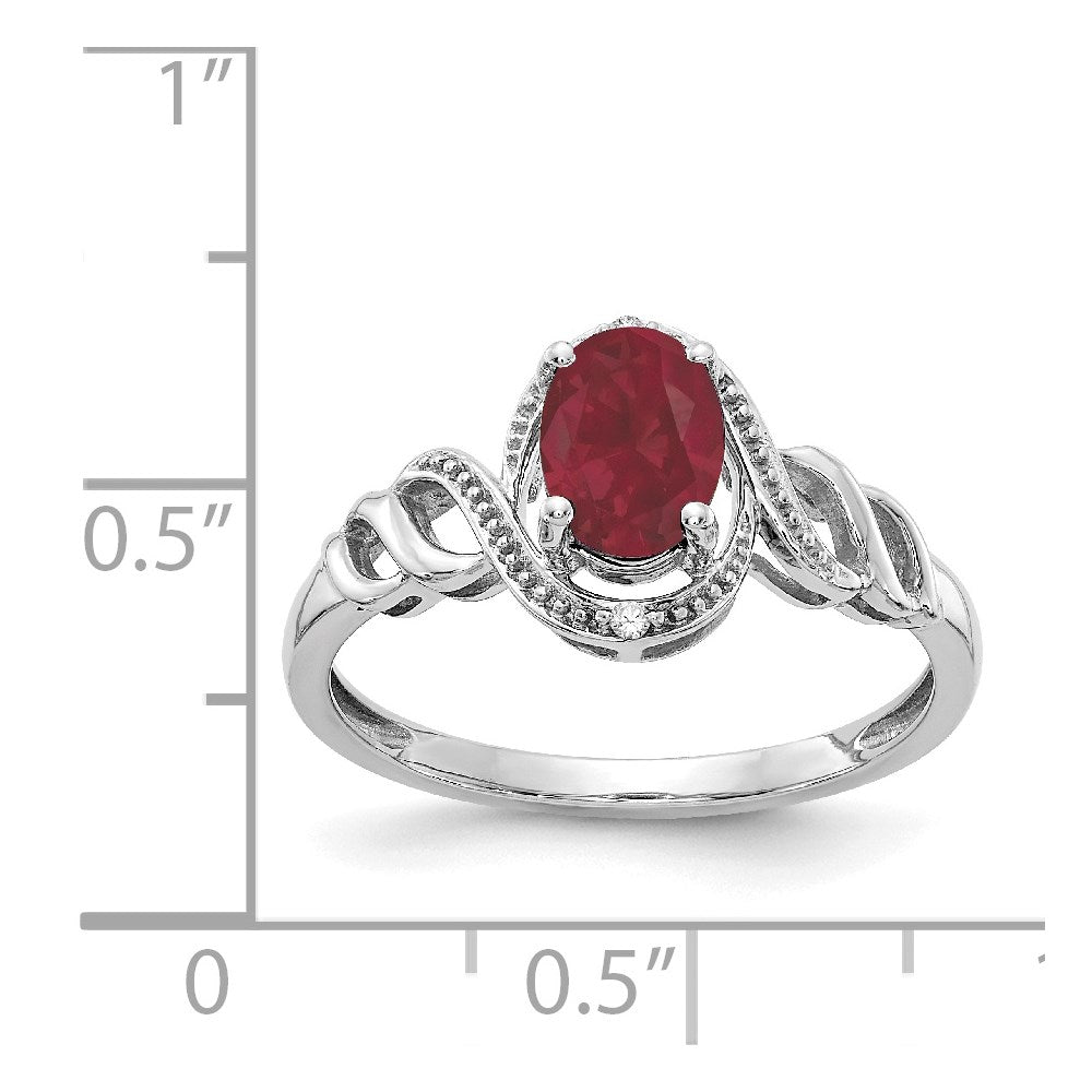 10k White Gold 7x5mm Oval July/ Ruby and Diamond Ring