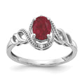 10k White Gold 7x5mm Oval July/ Ruby and Diamond Ring