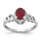 10k White Gold 7x5mm Oval July/ Ruby and Diamond Ring
