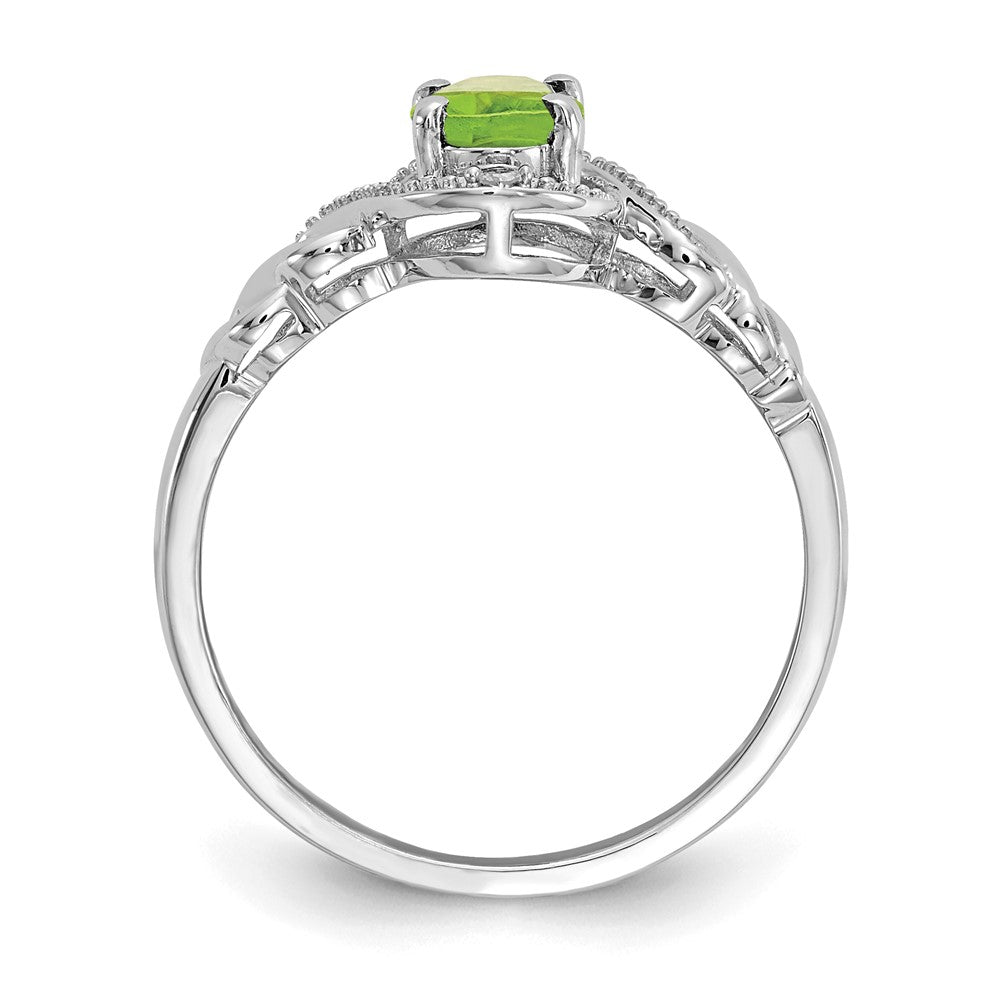 10k White Gold 7x5mm Oval August/ Peridot and Diamond Ring