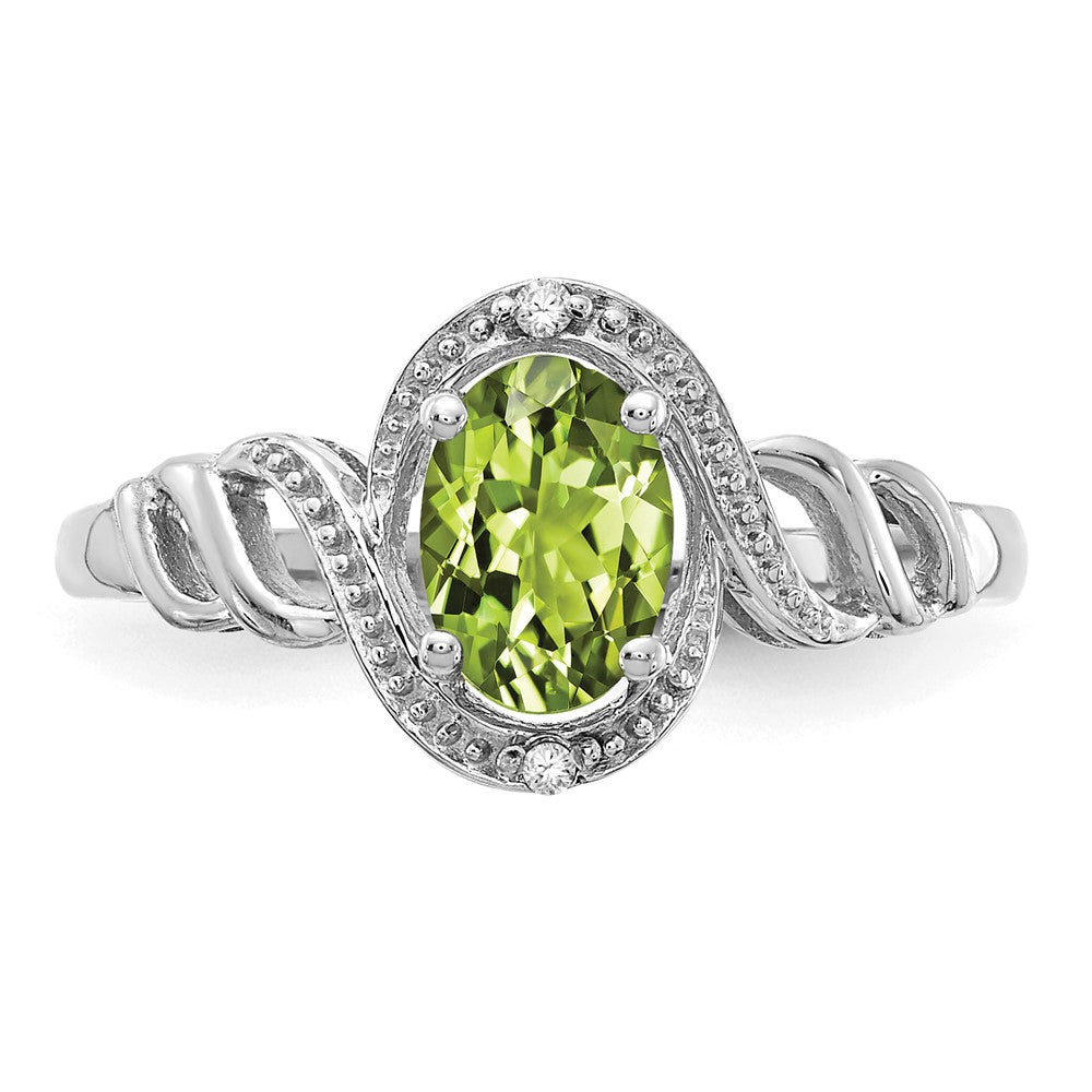 10k White Gold 7x5mm Oval August/ Peridot and Diamond Ring