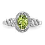 10k White Gold 7x5mm Oval August/ Peridot and Diamond Ring