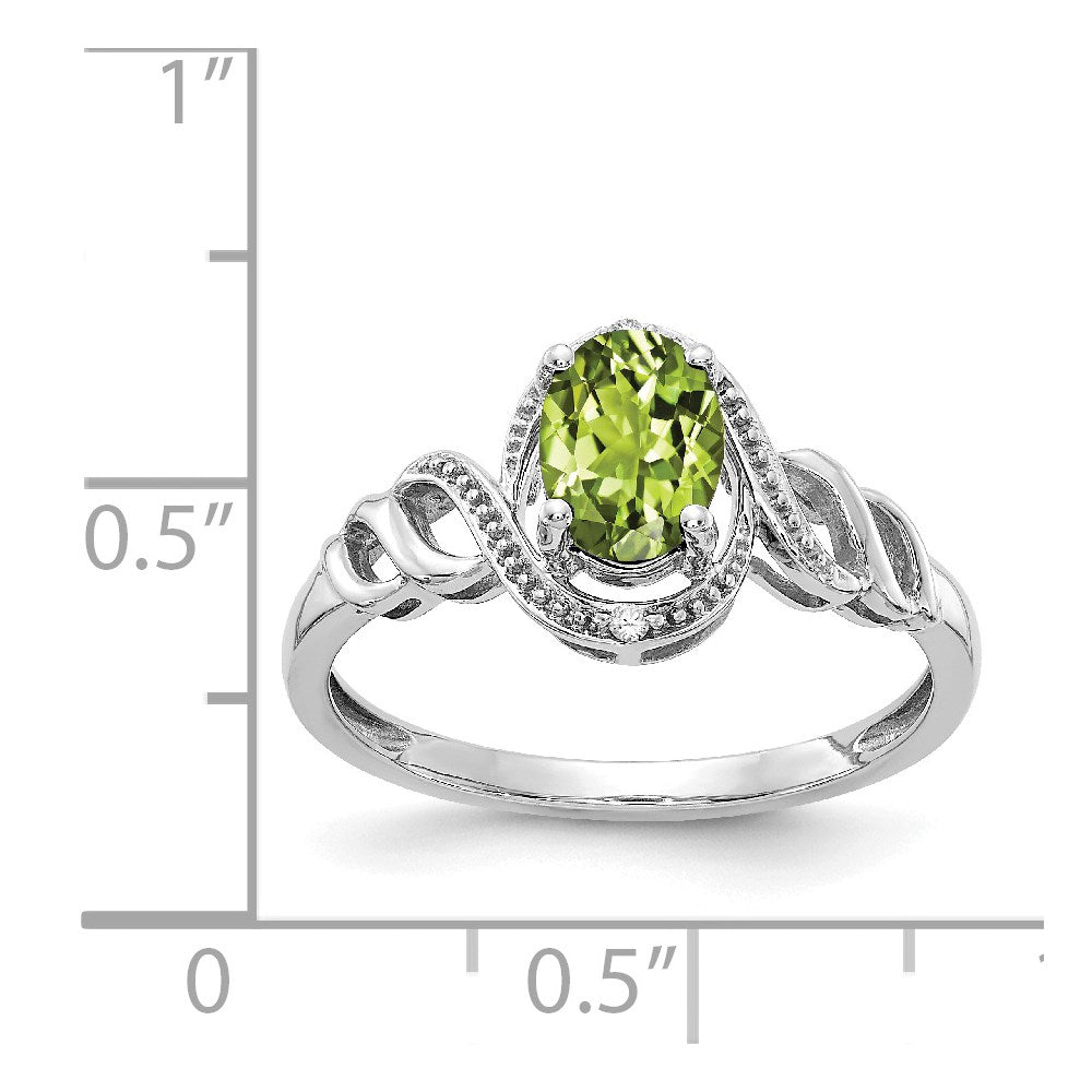 10k White Gold 7x5mm Oval August/ Peridot and Diamond Ring