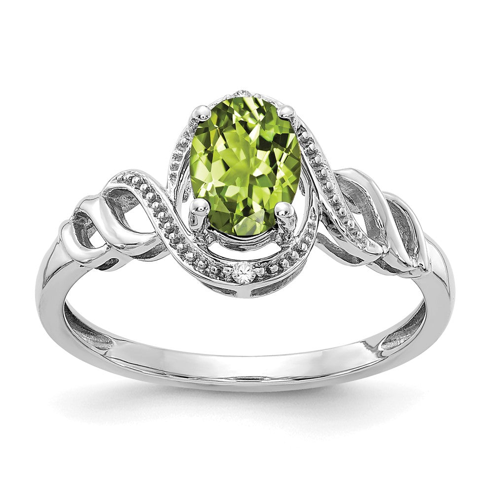 10k White Gold 7x5mm Oval August/ Peridot and Diamond Ring