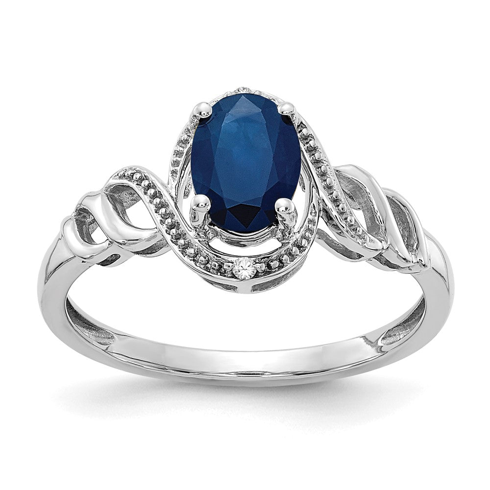 10k White Gold 7x5mm Oval September/ Sapphire and Diamond Ring