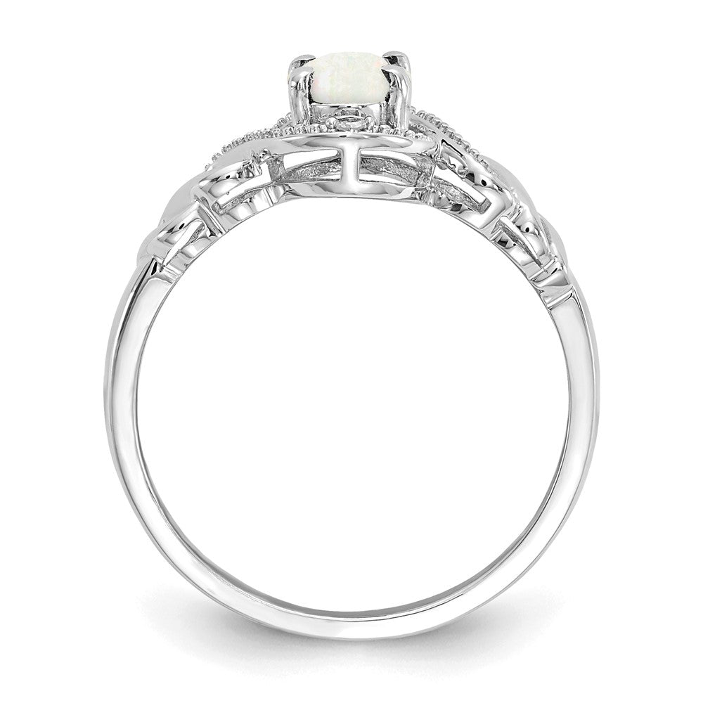 10k White Gold 7x5mm Oval October/ Opal and Diamond Ring