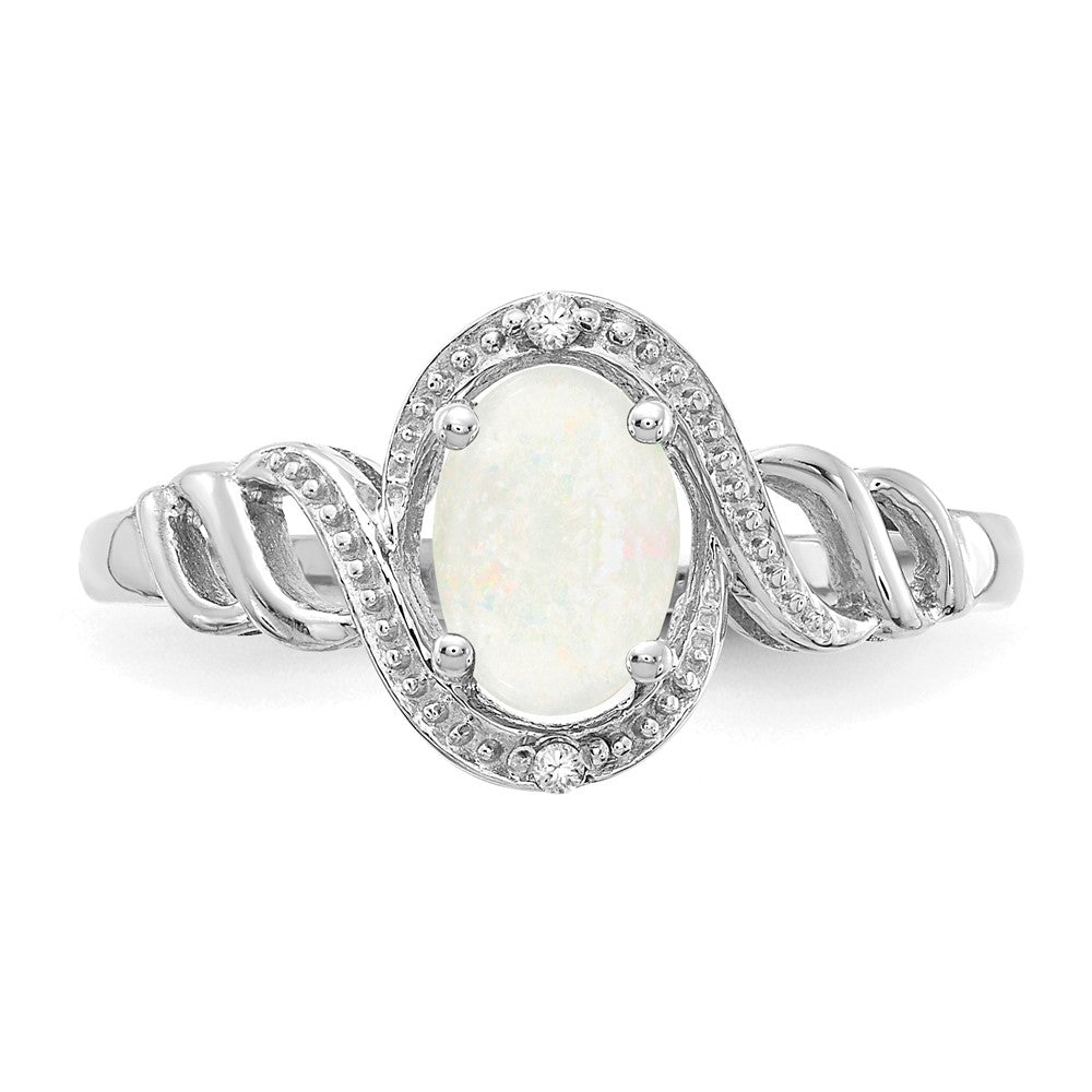 10k White Gold 7x5mm Oval October/ Opal and Diamond Ring