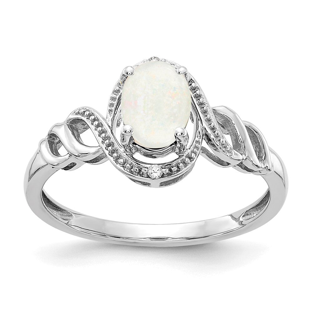 10k White Gold 7x5mm Oval October/ Opal and Diamond Ring