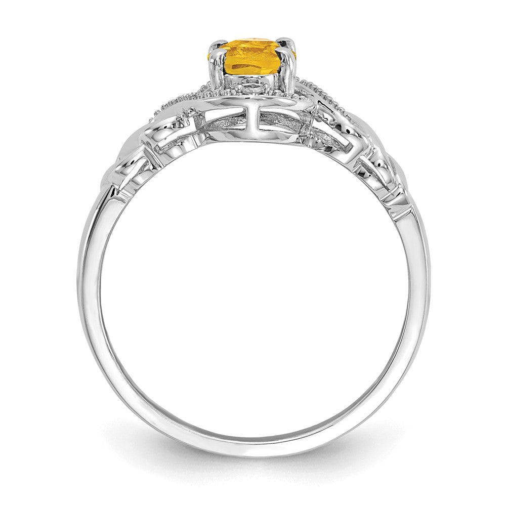 10k White Gold 7x5mm Oval November/ Citrine and Diamond Ring