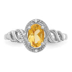 10k White Gold 7x5mm Oval November/ Citrine and Diamond Ring