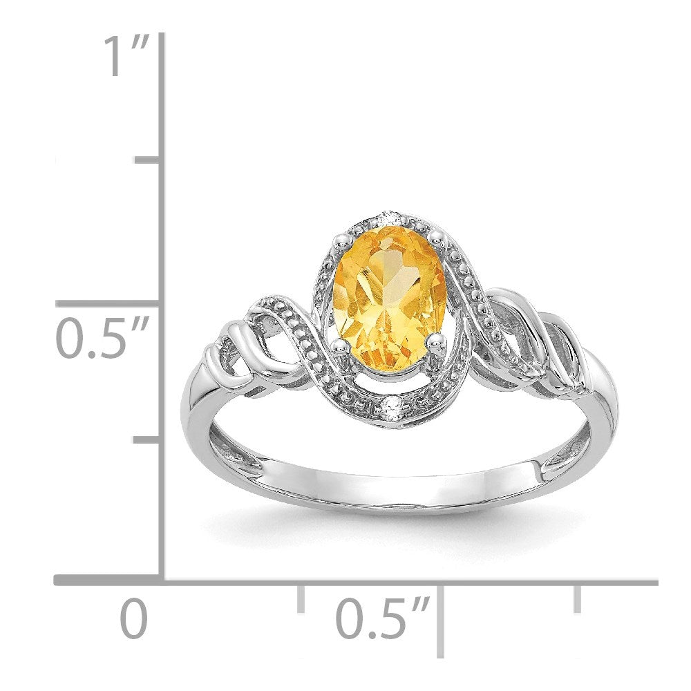 10k White Gold 7x5mm Oval November/ Citrine and Diamond Ring
