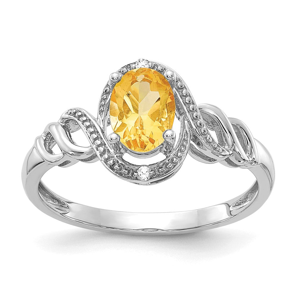 10k White Gold 7x5mm Oval November/ Citrine and Diamond Ring