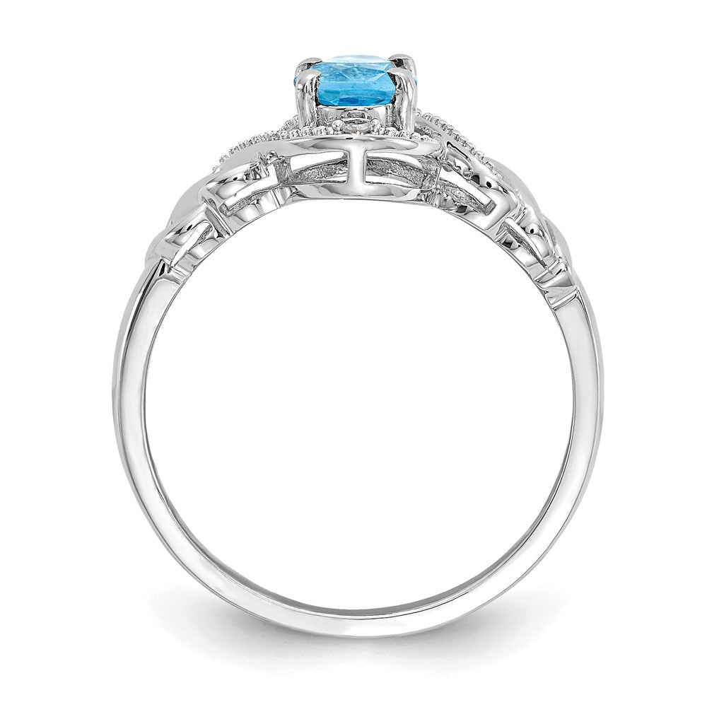 10k White Gold 7x5mm Oval December/ Light Swiss Blue Topaz and Diamond Ring