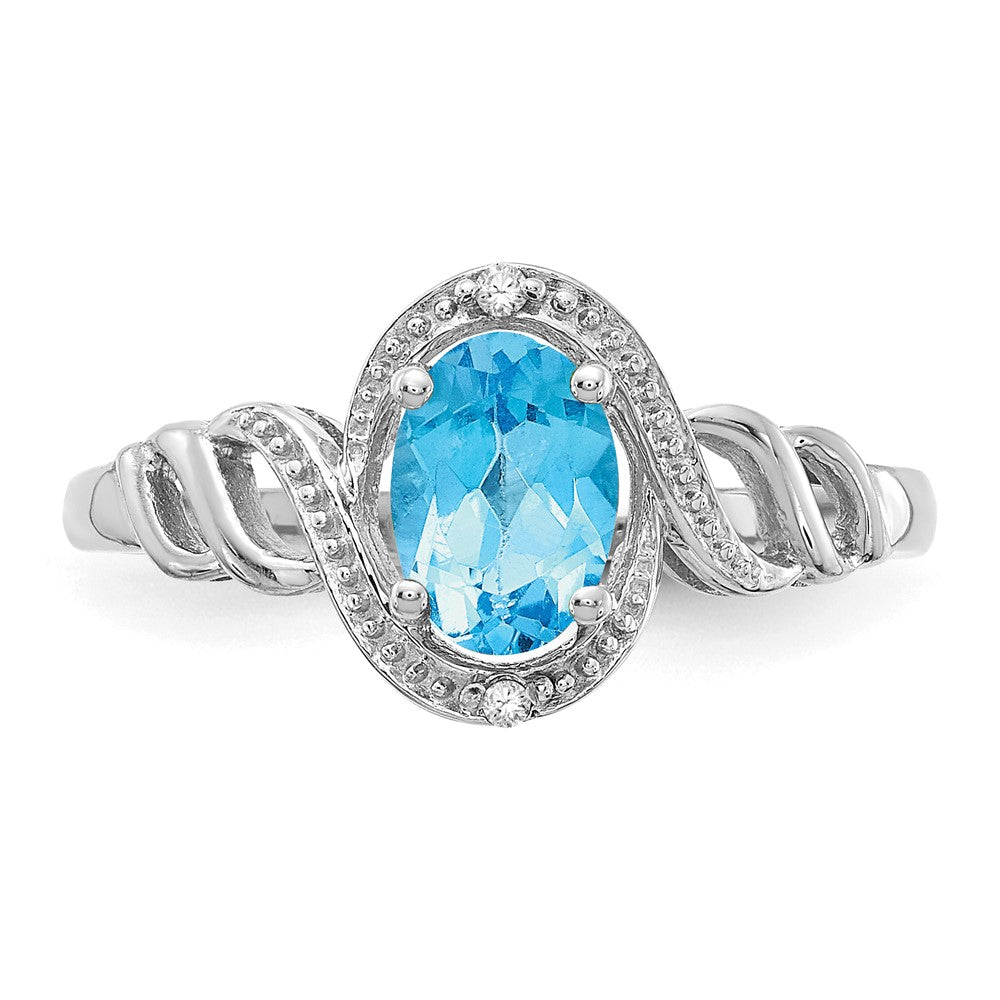 10k White Gold 7x5mm Oval December/ Light Swiss Blue Topaz and Diamond Ring