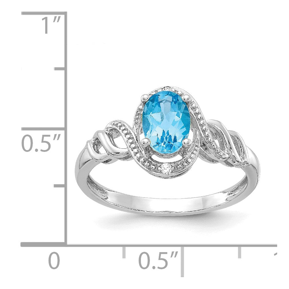 10k White Gold 7x5mm Oval December/ Light Swiss Blue Topaz and Diamond Ring