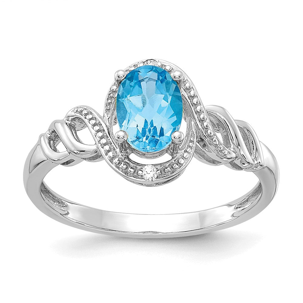 10k White Gold 7x5mm Oval December/ Light Swiss Blue Topaz and Diamond Ring