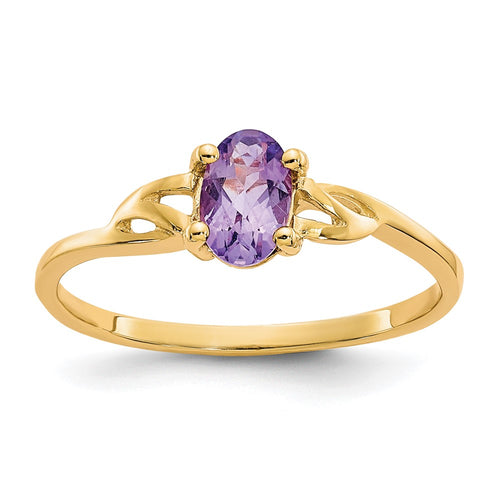 10k Polished 6x4mm Oval Genuine February/ Amethyst Birthstone Ring